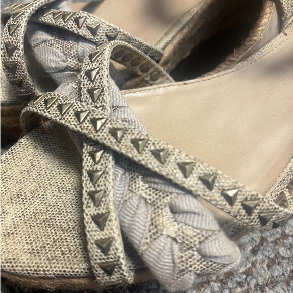 Y2K Calvin Klein Studded Wedge Raffia Edgy Canvas Sandals Size 11 Grunge - Picture 7 of 10